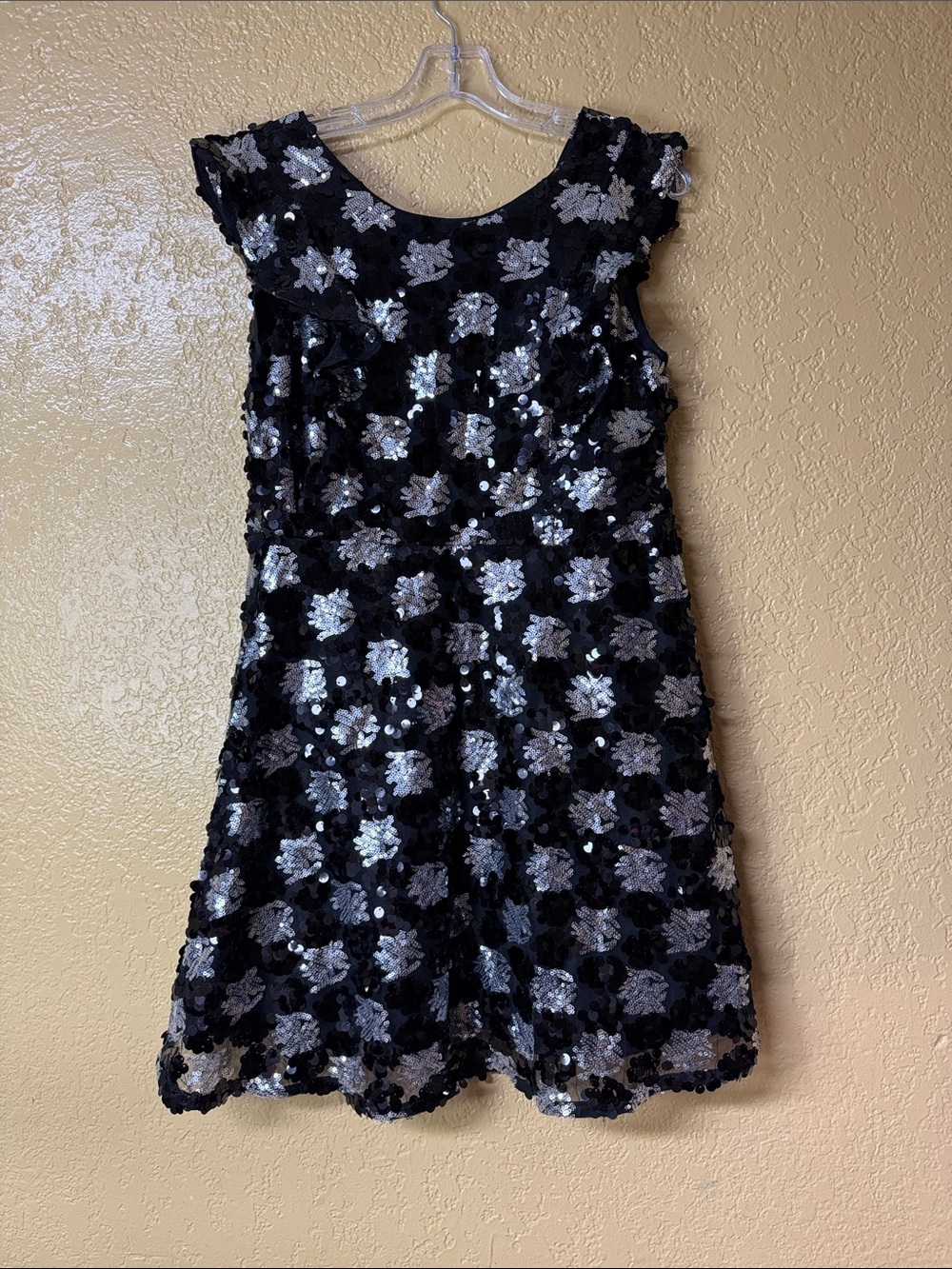 Love Riche Black Dress with Silver Sequin Floral Accents